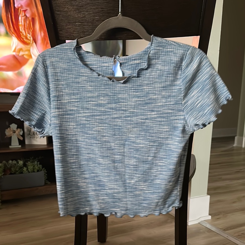 Blue Ribbed Women's Top